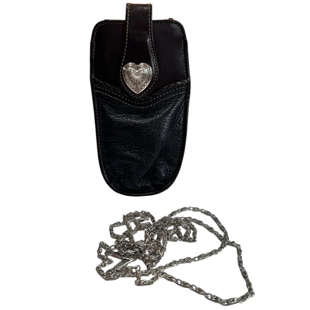 Brighton Genuine Leather Silver Tone Heart Brown Black Eyeglass Case Bag